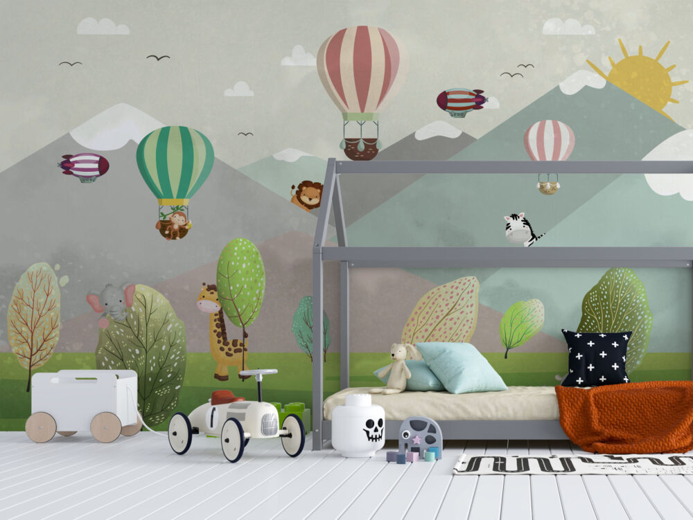 Peekaboo Mountain Animals Wallpaper : Pastel Kids Mural - View 3