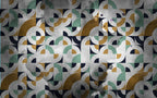 Mid Century Geometric Wallpaper : Green Mustard Navy Shapes - View 2