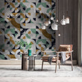Mid Century Geometric Wallpaper : Green Mustard Navy Shapes