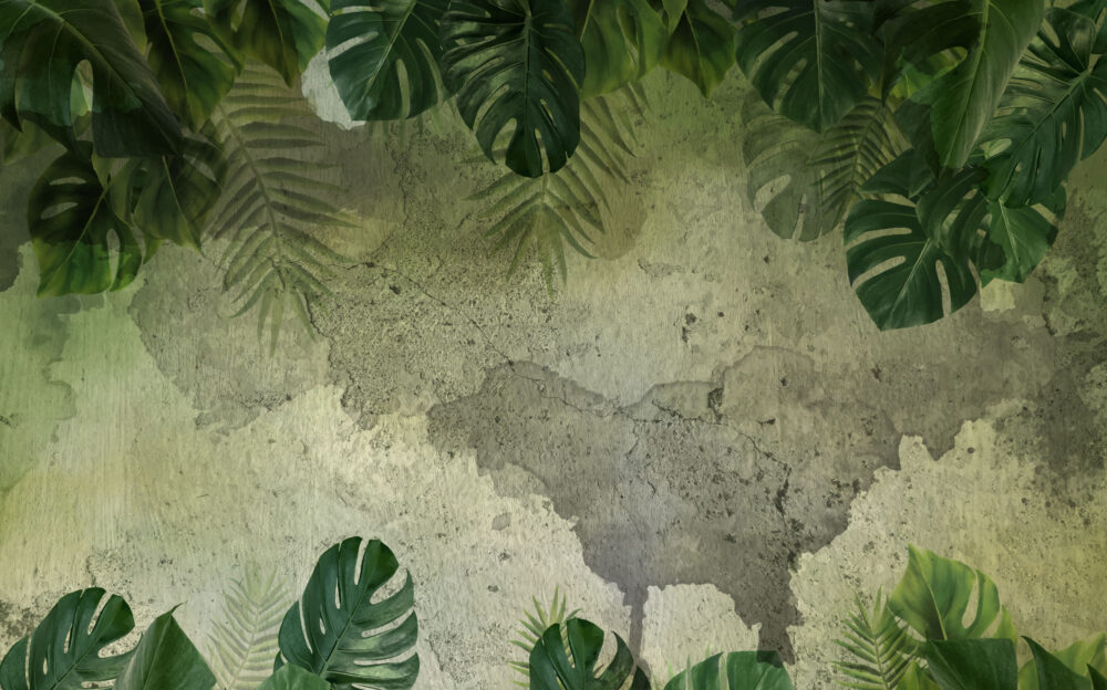 Olive Plaster Tropical Wallpaper : Watercolor Leaf Mural - View 2