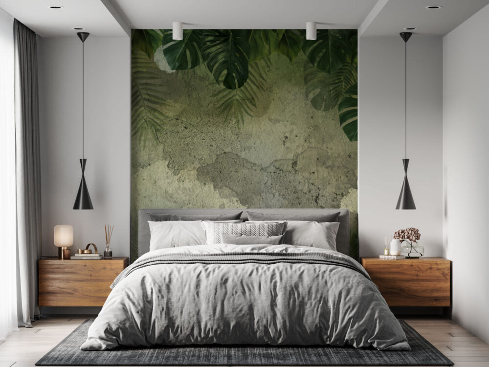 Olive Plaster Tropical Wallpaper : Watercolor Leaf Mural - View 4