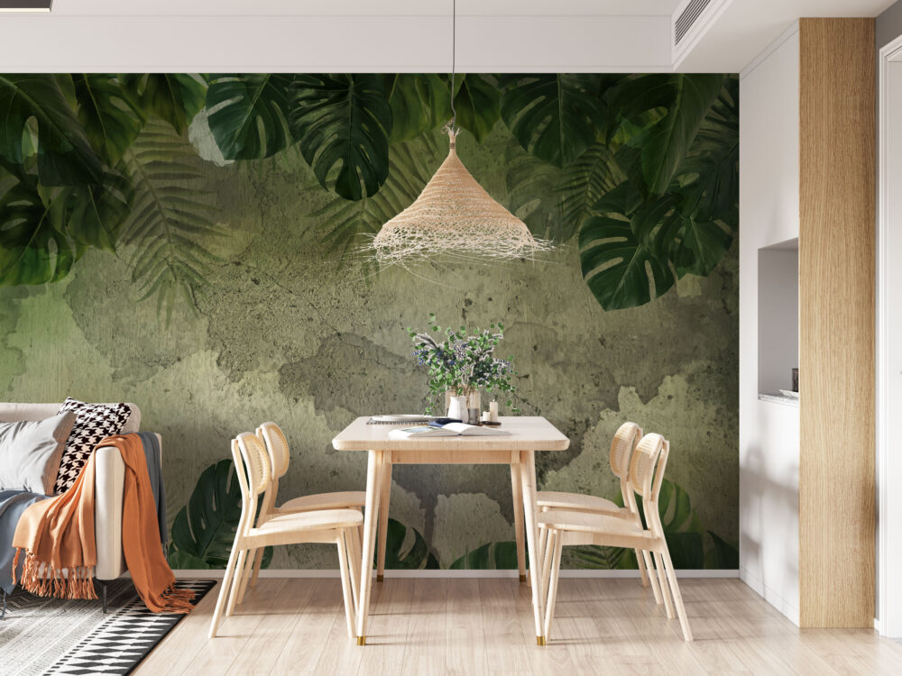 Olive Plaster Tropical Wallpaper : Watercolor Leaf Mural