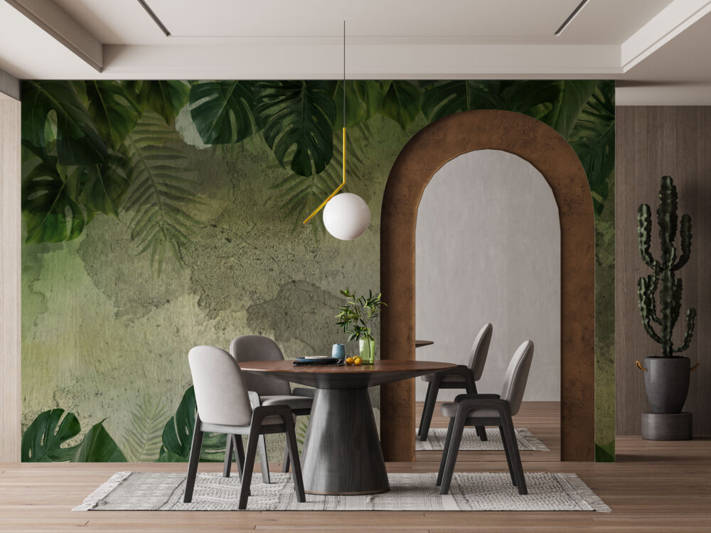 Olive Plaster Tropical Wallpaper : Watercolor Leaf Mural - View 3