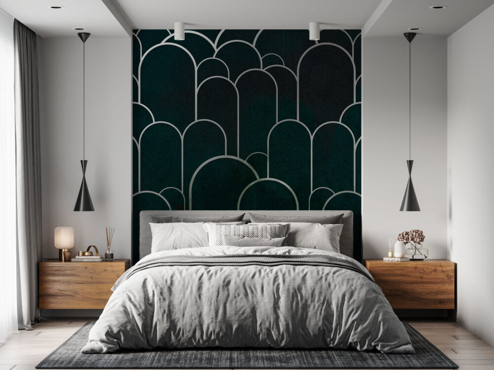 Art Deco Arch Wallpaper : Plum Navy Geometric Mural - View 6