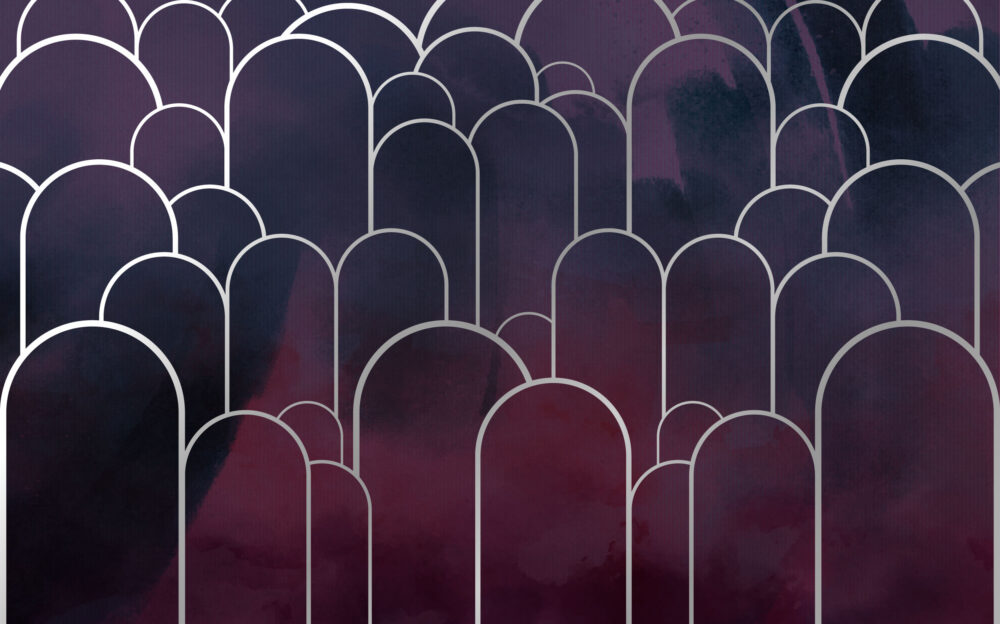Art Deco Arch Wallpaper : Plum Navy Geometric Mural - View 2