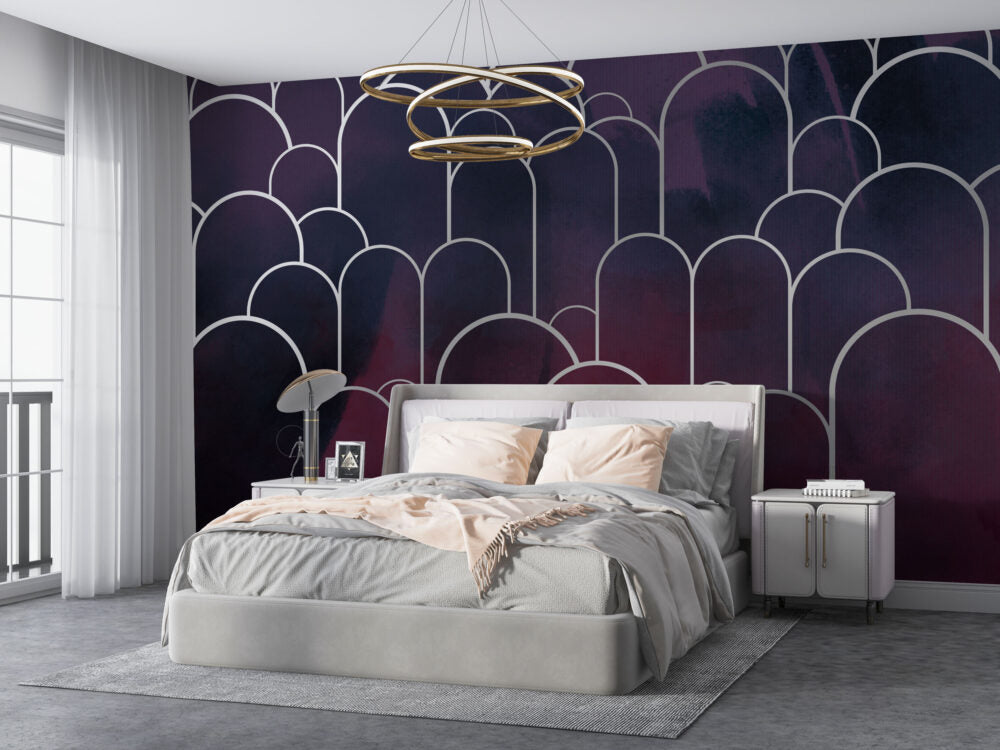 Art Deco Arch Wallpaper : Plum Navy Geometric Mural - View 4