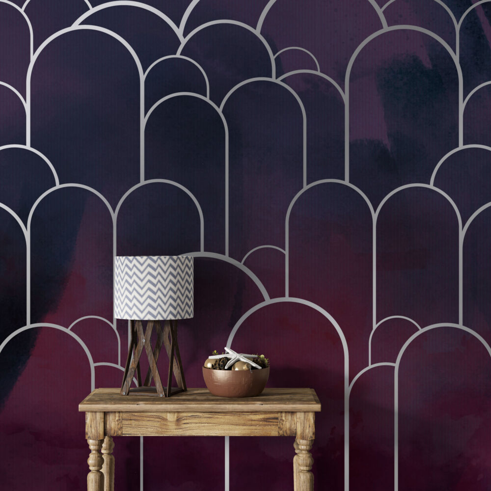 Art Deco Arch Wallpaper : Plum Navy Geometric Mural