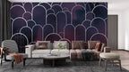 Art Deco Arch Wallpaper : Plum Navy Geometric Mural - View 3