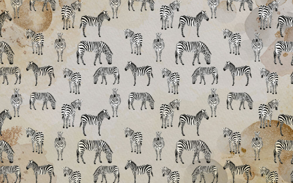 Cream Zebra Wallpaper : Grazing Zebras Pattern - View 2
