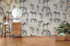 Cream Zebra Wallpaper : Grazing Zebras Pattern - View 4