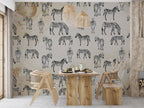 Cream Zebra Wallpaper : Grazing Zebras Pattern