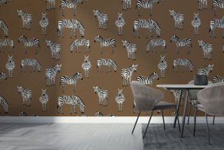 Brown Zebra Wallpaper : Small Zebra Herd Pattern - View 3