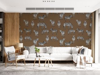 Brown Zebra Wallpaper : Small Zebra Herd Pattern - View 4