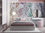 Watercolor Leaf Wallpaper : Teal And Pink Botanical Mural - View 4