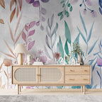Watercolor Leaf Wallpaper : Teal And Pink Botanical Mural