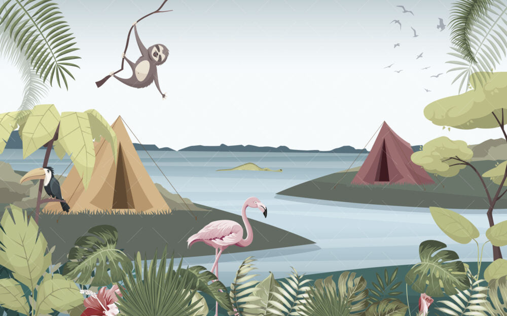 Lakeside Camping Wallpaper : Kids Tent Landscape Mural - View 2
