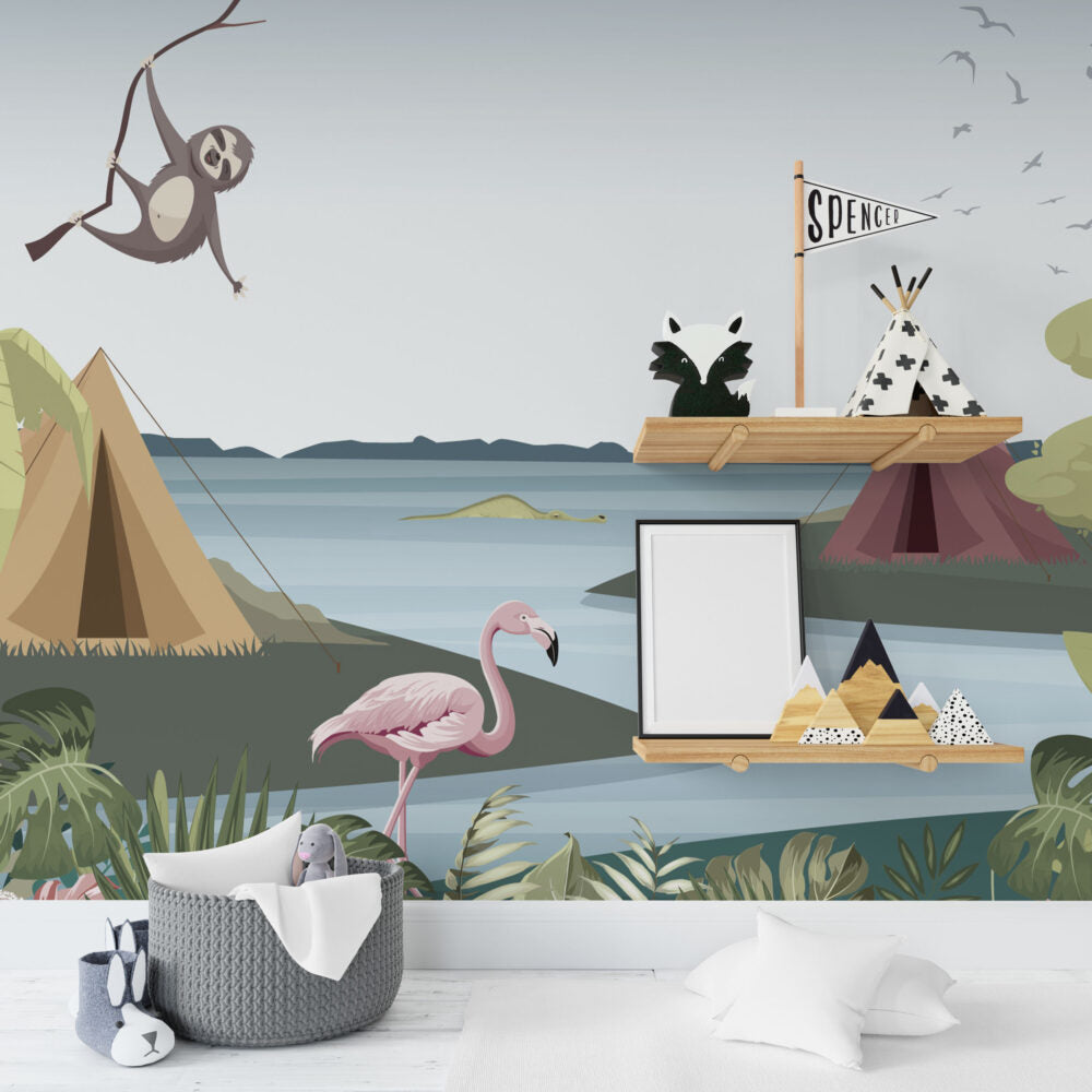 Lakeside Camping Wallpaper : Kids Tent Landscape Mural - View 4