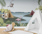 Lakeside Camping Wallpaper : Kids Tent Landscape Mural - View 3