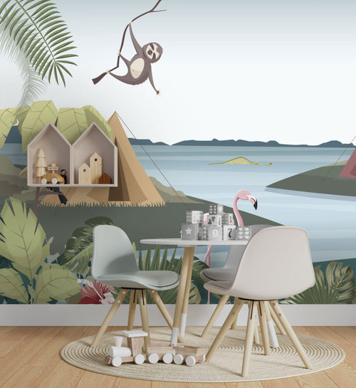 Lakeside Camping Wallpaper : Kids Tent Landscape Mural