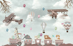 Animal Train Wallpaper : Hot Air Balloon Kids Mural - View 2