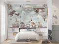 Animal Train Wallpaper : Hot Air Balloon Kids Mural