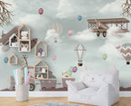 Animal Train Wallpaper : Hot Air Balloon Kids Mural - View 3
