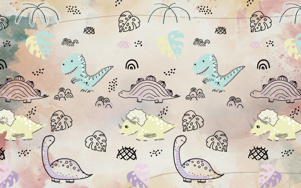 Cute Dinosaur Doodle Wallpaper : Pastel Kids Pattern - View 2
