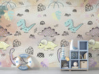 Cute Dinosaur Doodle Wallpaper : Pastel Kids Pattern - View 3