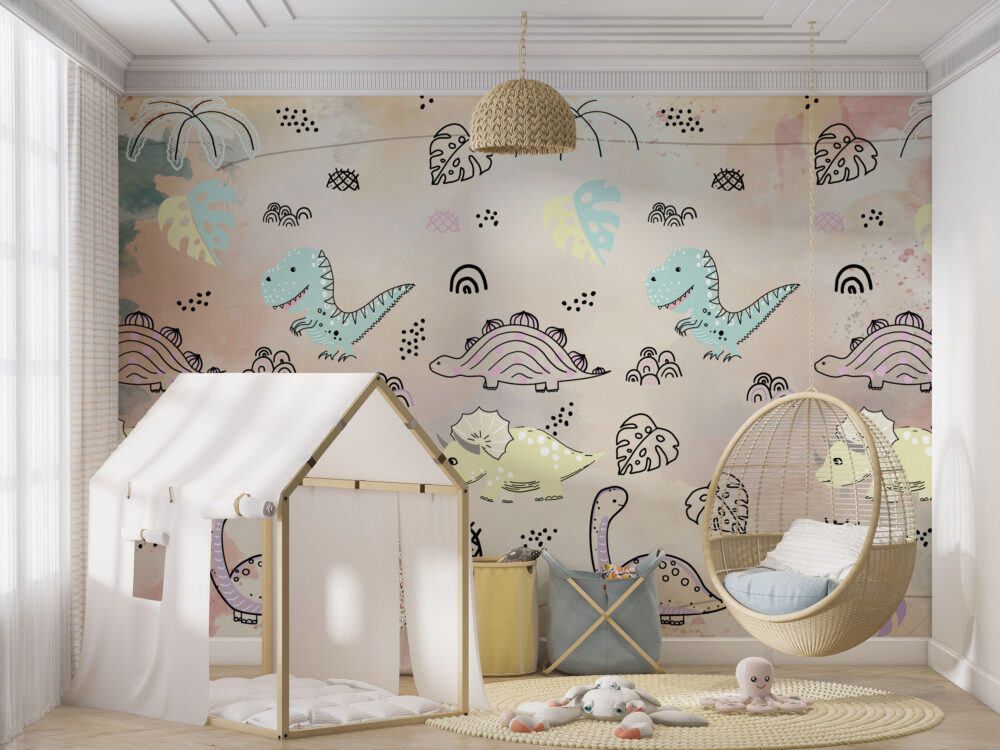 Cute Dinosaur Doodle Wallpaper : Pastel Kids Pattern