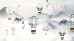 Watercolor Balloon Mountain Wallpaper : Soft Grey Kids Mural - View 2
