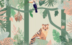 Safari Stripe Jungle Wallpaper : Tiger And Sloth Kids Mural - View 2
