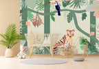 Safari Stripe Jungle Wallpaper : Tiger And Sloth Kids Mural