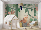 Safari Stripe Jungle Wallpaper : Tiger And Sloth Kids Mural - View 4