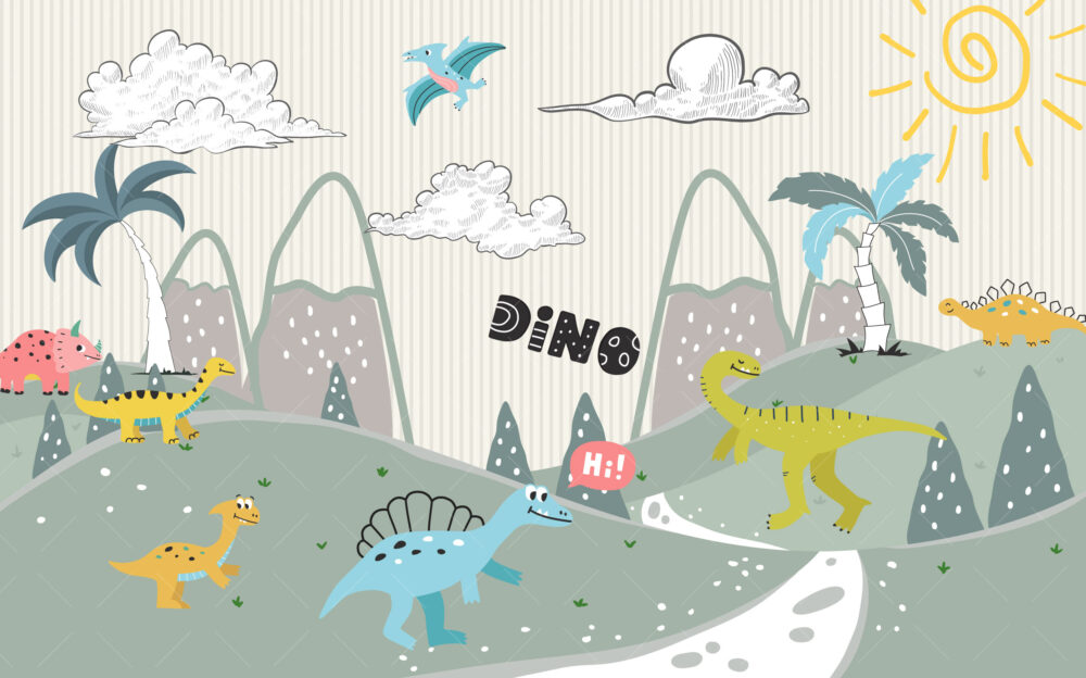 Dino Land Wallpaper : Dinosaur Valley Kids Mural - View 2