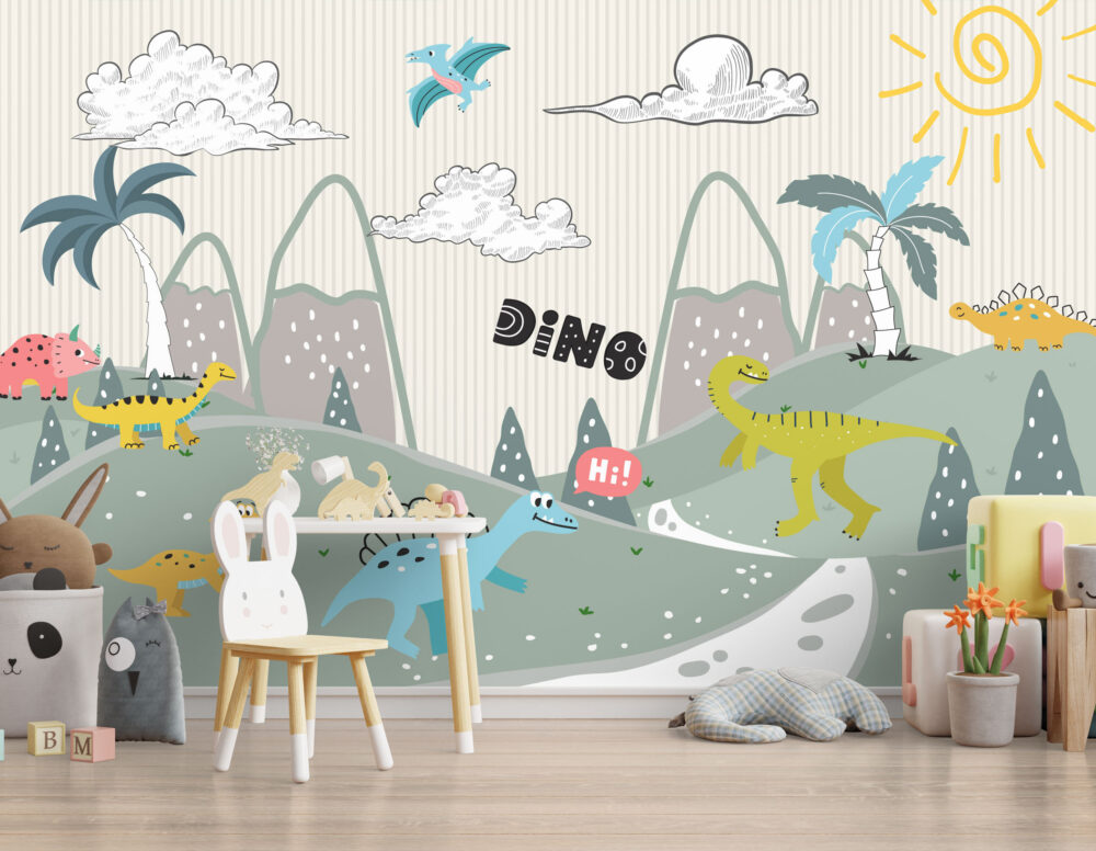 Dino Land Wallpaper : Dinosaur Valley Kids Mural