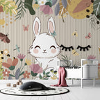 Cute Bunny Butterfly Wallpaper : Floral Kids Mural - View 3