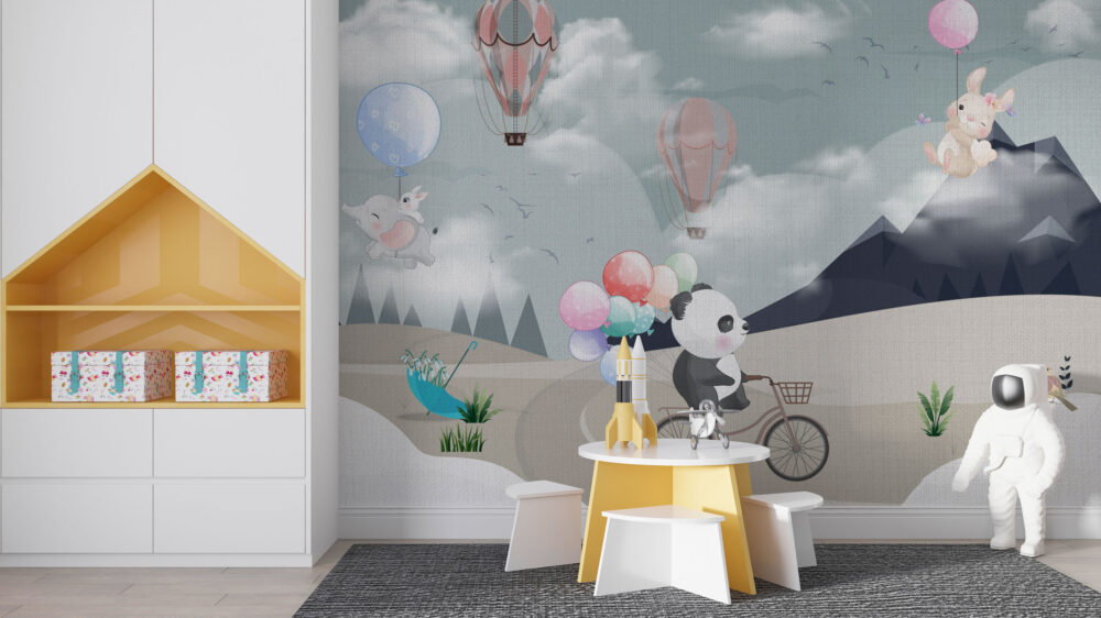 Panda Balloons Wallpaper : Flying Animals Kids Mural - View 4