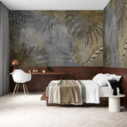 Distressed Leaf Concrete Wallpaper : Grey Plaster Botanical Mural - View 3