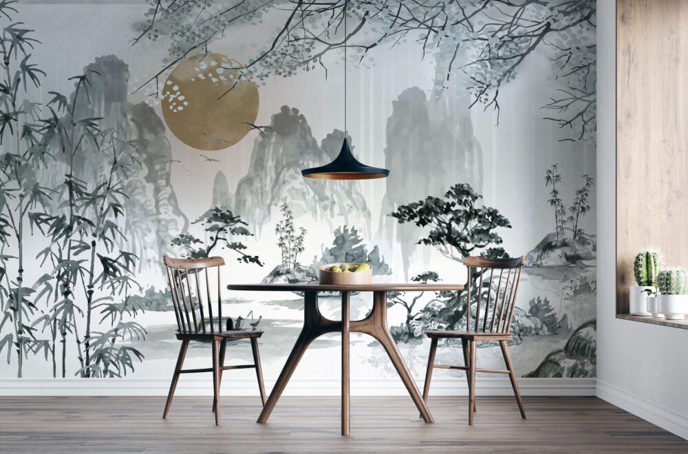 Bamboo Mountain Wallpaper : Chinese Ink Landscape Mural