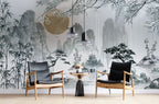 Bamboo Mountain Wallpaper : Chinese Ink Landscape Mural - View 3