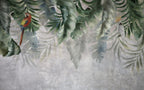 Hanging Tropical Leaf Wallpaper : Parrot Grey Plaster Mural - View 2