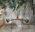 Hanging Tropical Leaf Wallpaper : Parrot Grey Plaster Mural