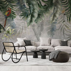 Hanging Tropical Leaf Wallpaper : Parrot Grey Plaster Mural - View 3