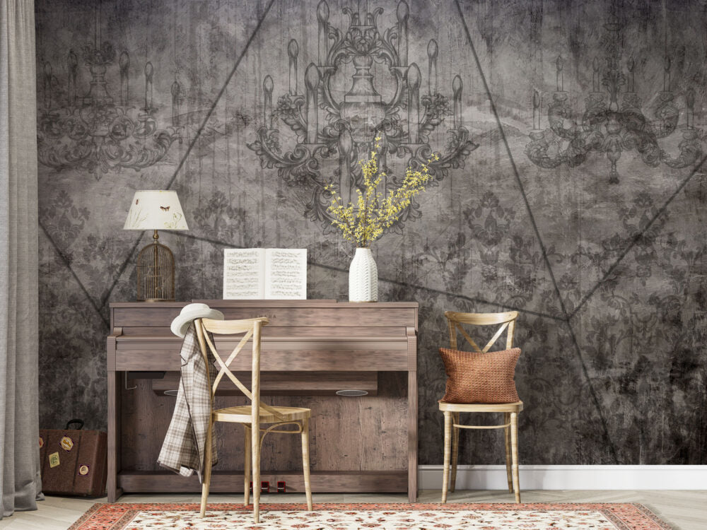 Distressed Baroque Wallpaper : Faded Damask Ornament Mural - View 4