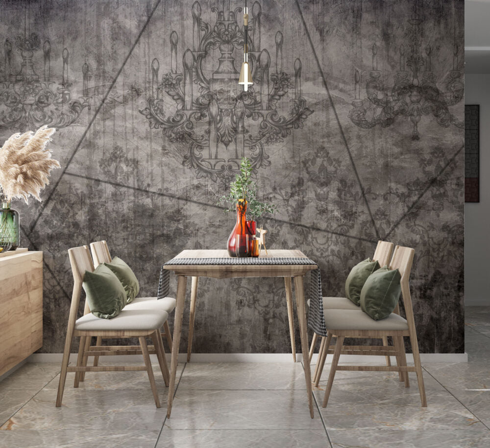 Distressed Baroque Wallpaper : Faded Damask Ornament Mural - View 3