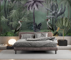 Dark Heron Jungle Wallpaper : Moody Tropical Mural - View 3
