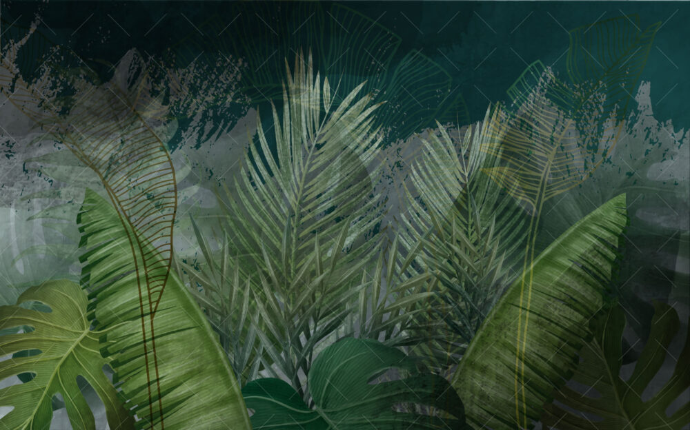 Dark Palm Frond Wallpaper : Deep Green Jungle Mural - View 2