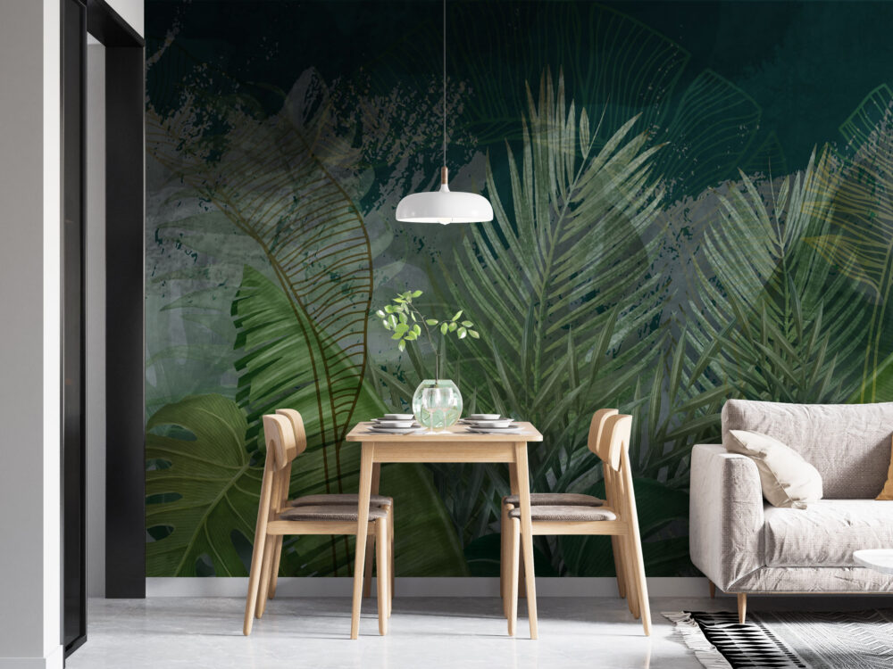 Dark Palm Frond Wallpaper : Deep Green Jungle Mural - View 4