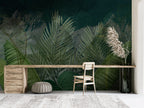 Dark Palm Frond Wallpaper : Deep Green Jungle Mural