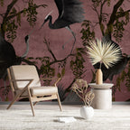 Mustard Heron Branch Wallpaper : Gold Chinoiserie Birds Mural - View 6